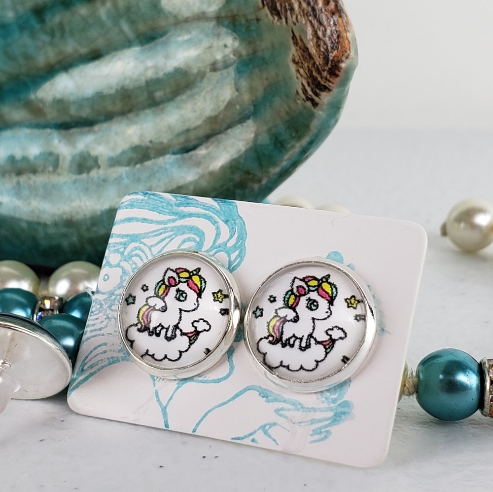 6/$20 Unicorn Pegasus Cloud Flatback Stud Earrings